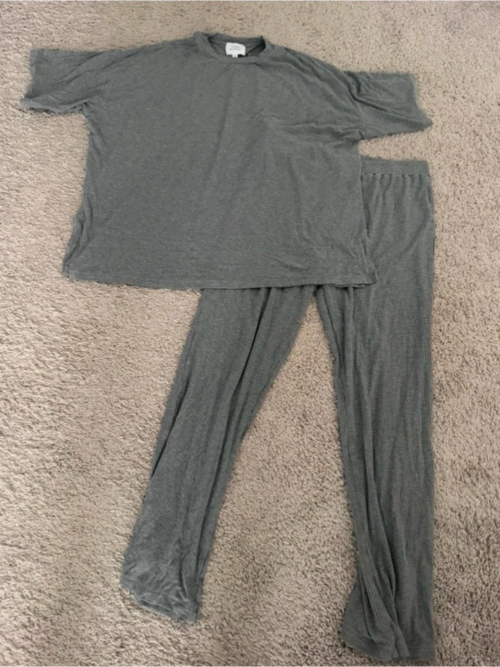 Women's Gray Ribbed Lounge Set - Things Between Medium